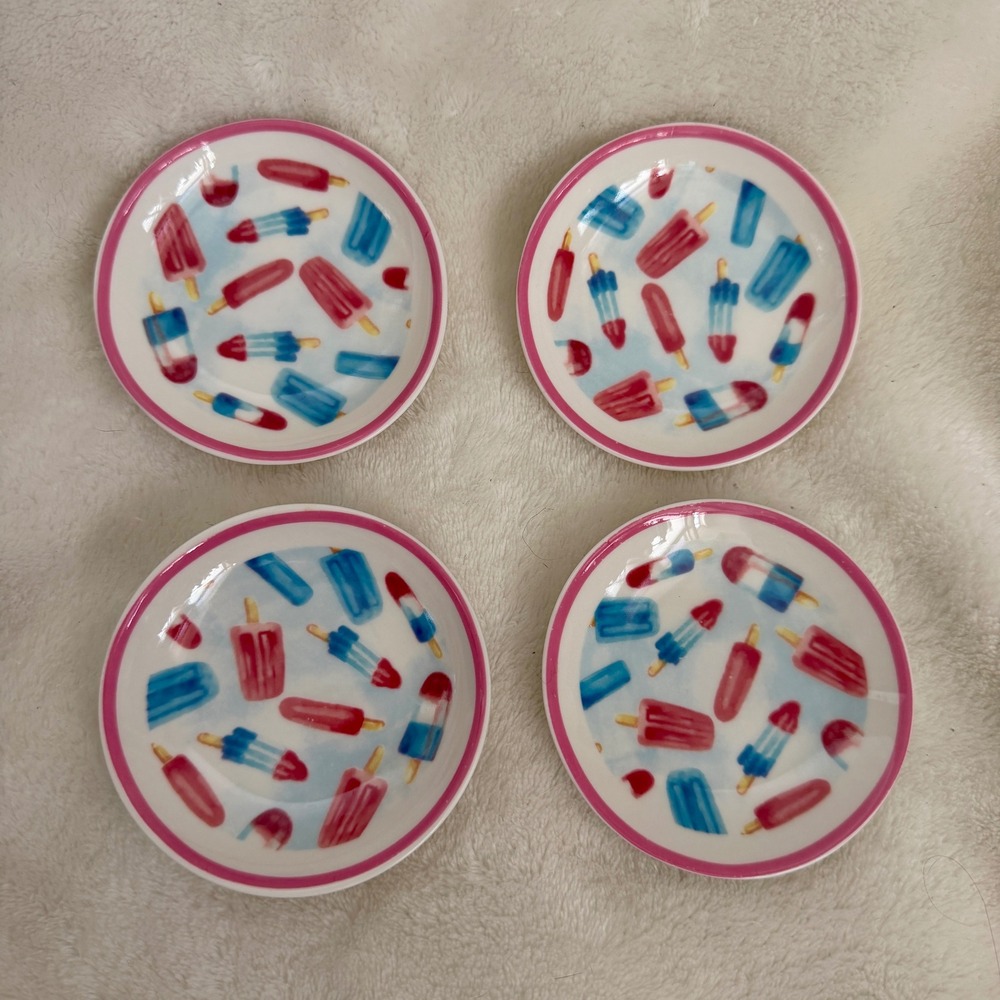 Nantucket Home Popsicle Print Ceramic Mini Appetizer Plates Set of 4, 3.25"